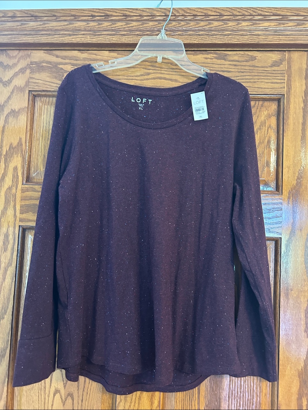 NWT LOFT Long-Sleeve Scoop Neck Top in Deep Wine Size XL